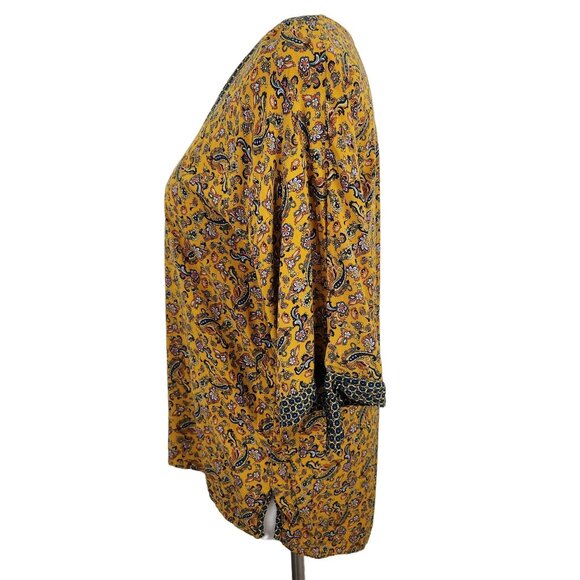 Promod Top Women's Size 6 Blouse Paisley Print V-Neck Three Quarter Sleeve Shirt - Picture 5 of 9